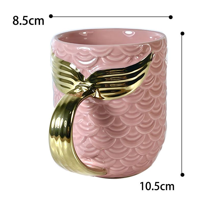 Tazza da ufficio in ceramica creativa di alta qualità a forma di sirena, manico dorato, resistente al calore_voghion.com