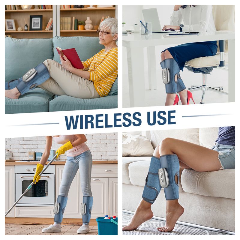 Masajeador inalámbrico portátil de compresión caliente para pantorrillas con vibración y presión de aire para relajar los músculos de las piernas con control remoto._voghion.com