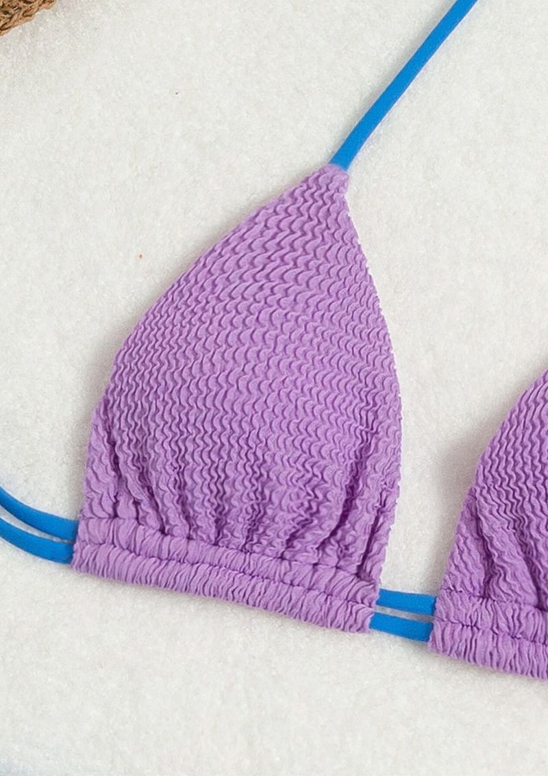 Vêtements pour femmes Bikini sexy Couleur unie Maillot de bain fendu pour femmes Maillot de bain bikini à nouer au cou à pois_voghion.com