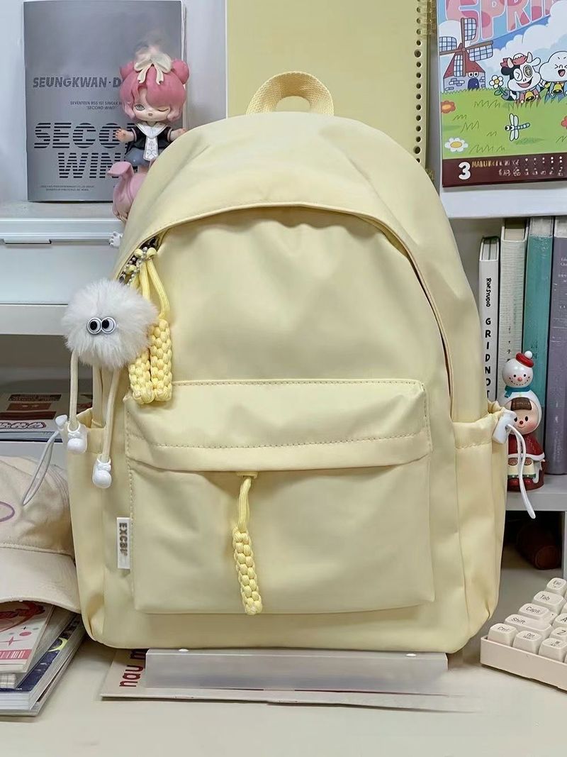 Ins Campus Casual Solid Color Simple Versatile Lightweight Backpack High School College Student Double Shoulder Bag_voghion.com