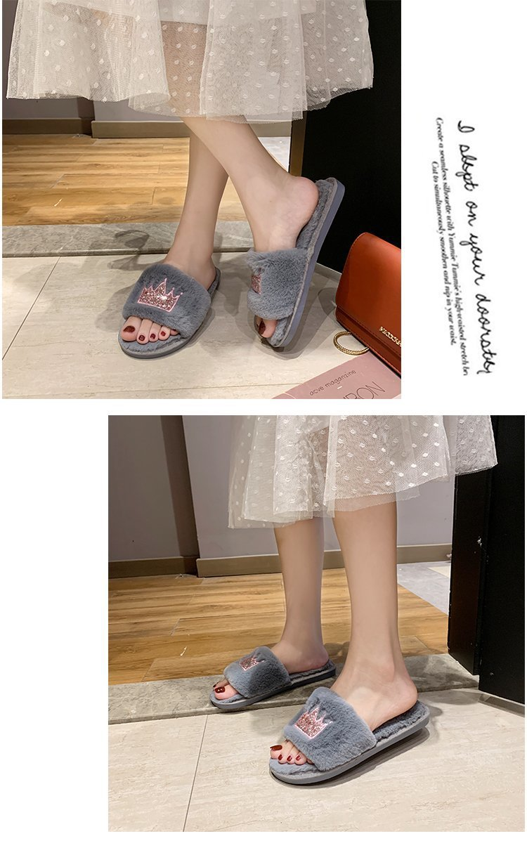 Pantofole in pelliccia da donna autunno e inverno nuove infradito per interni ed esterni pantofole in cotone fondo piatto corona calde scarpe casual da donna all'ingrosso_voghion.com