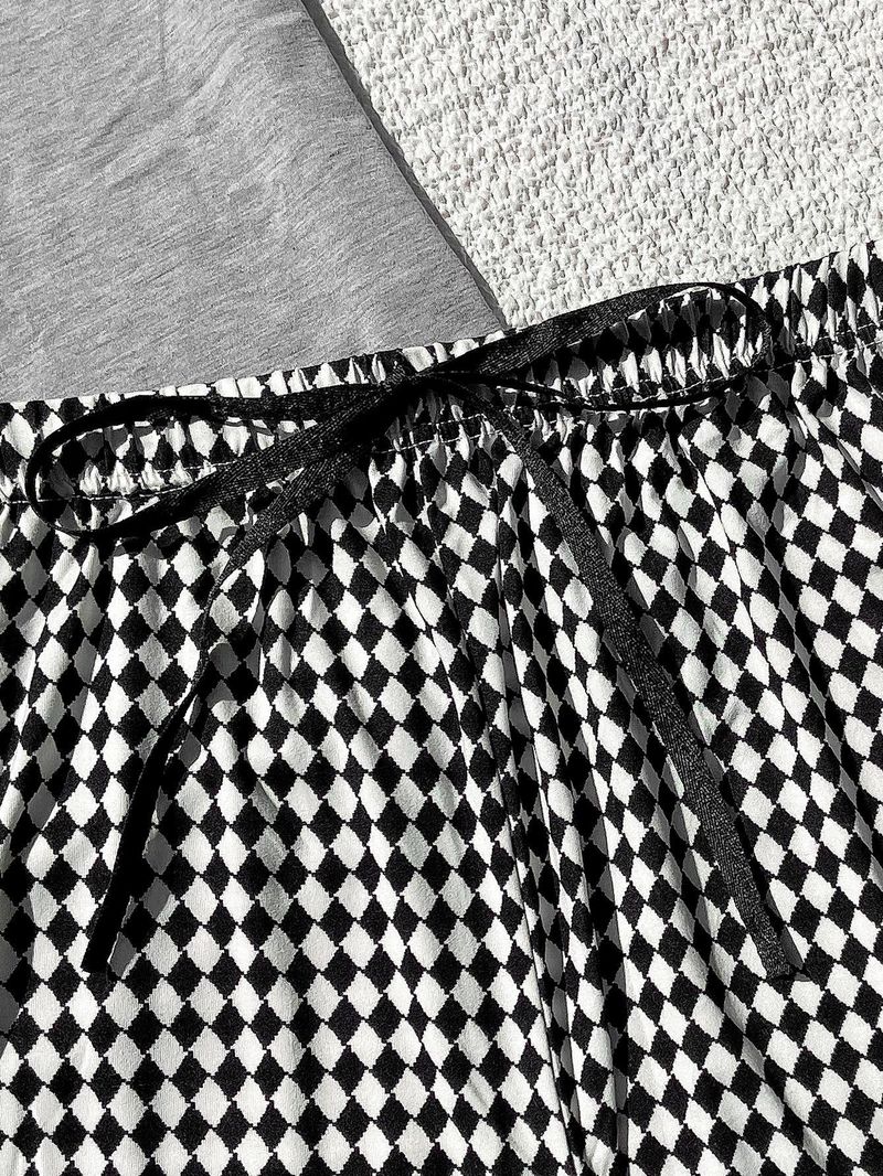 Großer Damen-Pyjama, 100 kg, Übergröße, einfarbig, kariert, Homewear, Frühling/Sommer, zweiteiliges Set_voghion.com