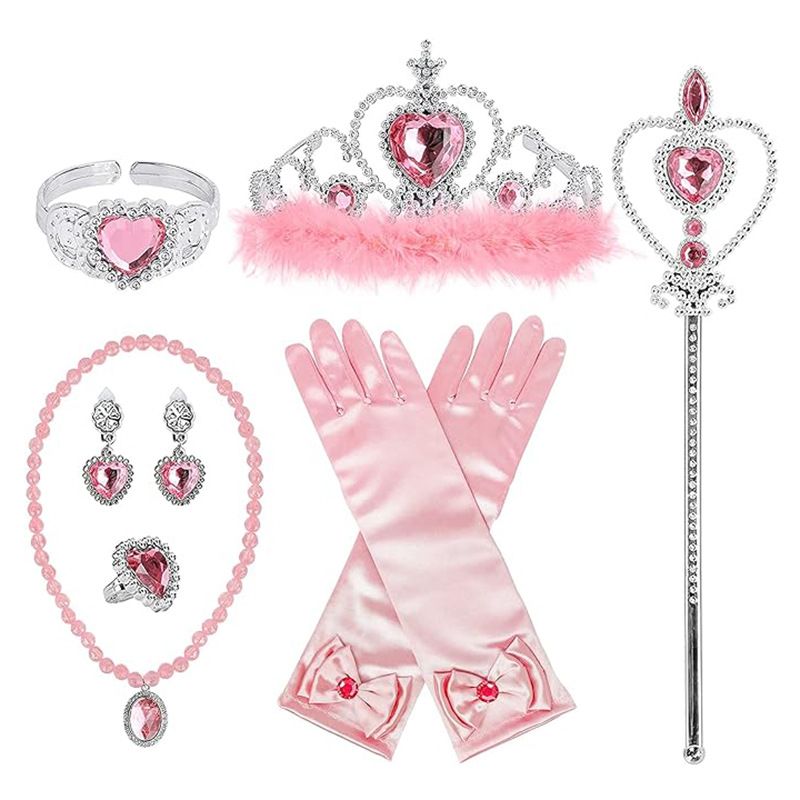 Feder Set Kinder Halskette Ring Ohrringe Prinzessin Handschuh Armband Krone Magie_voghion.com