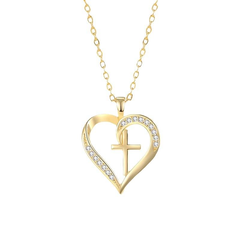 Collana in argento sterling di alta qualità per donna, con croce a forma di cuore con diamanti, catena alla clavicola alla moda_voghion.com