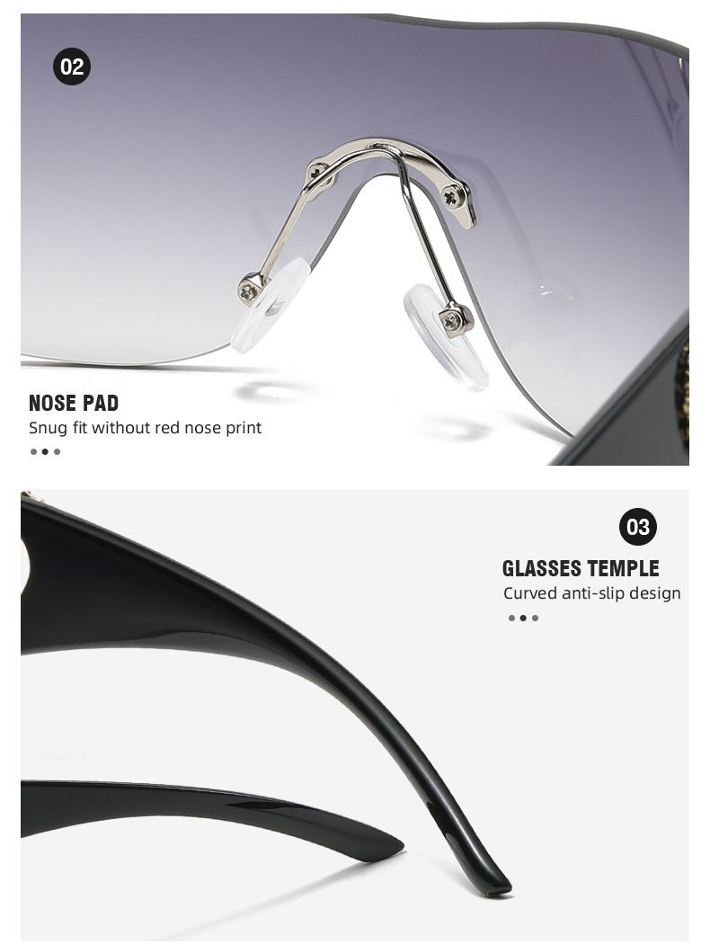 Unisex Fashion Love embellished sunglasses One-piece rimless windscreen Y2K Hottie Street Shot Eyewear trend_voghion.com