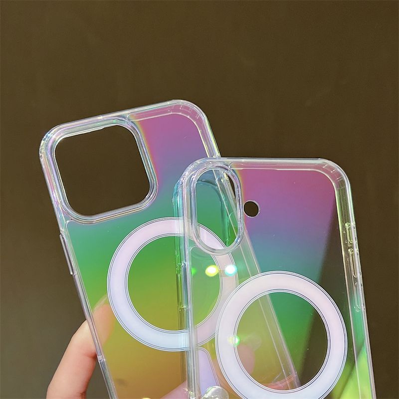 Luxus Gradient Laser Magnetic Für Fall Für IPhone 16 15 14 13 12 Mini 11 Pro Max 7 8 Plus Drahtlose Ladung Regenbogen Abdeckung_voghion.com