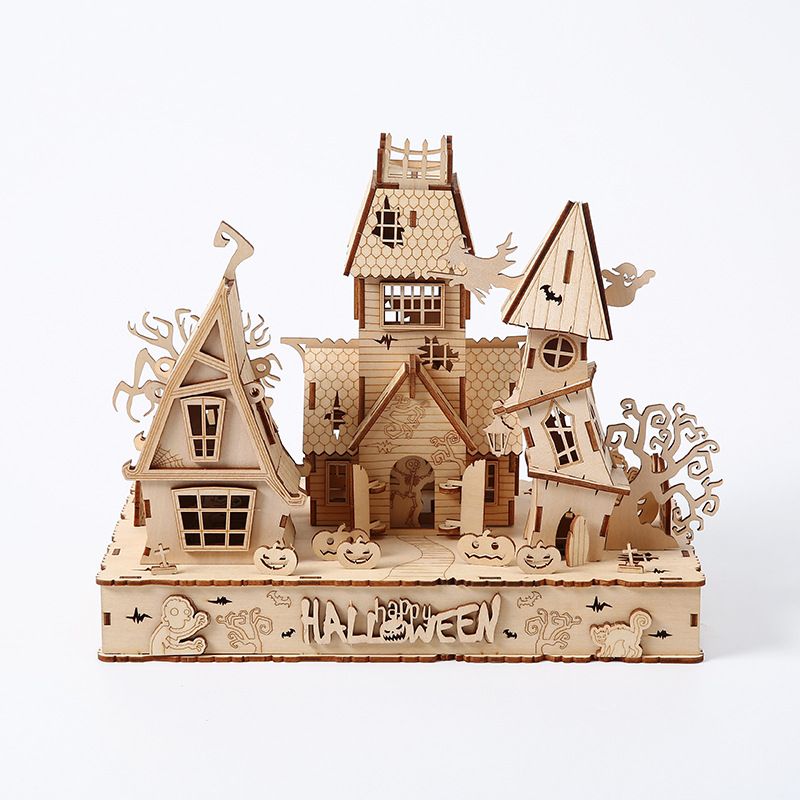 Halloween-serie 3D driedimensionale Halloween-huis houten puzzel DIY educatieve kinderhuispuzzel speelgoed_voghion.com