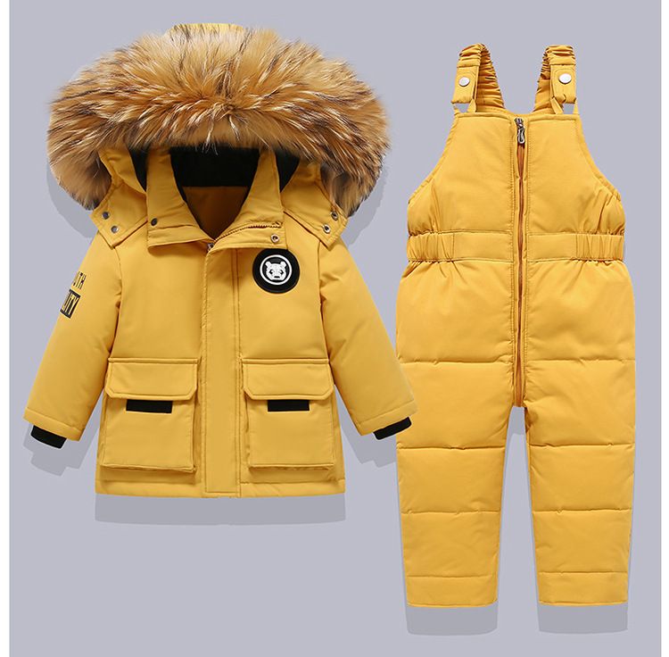 Premium Kids Winter Snowsuit Set - Thickened Down Jacket & Pants With Detachable Hood, Eco-Friendly Faux Fur Trim, Ultra-Warm 90% White Duck Down_voghion.com