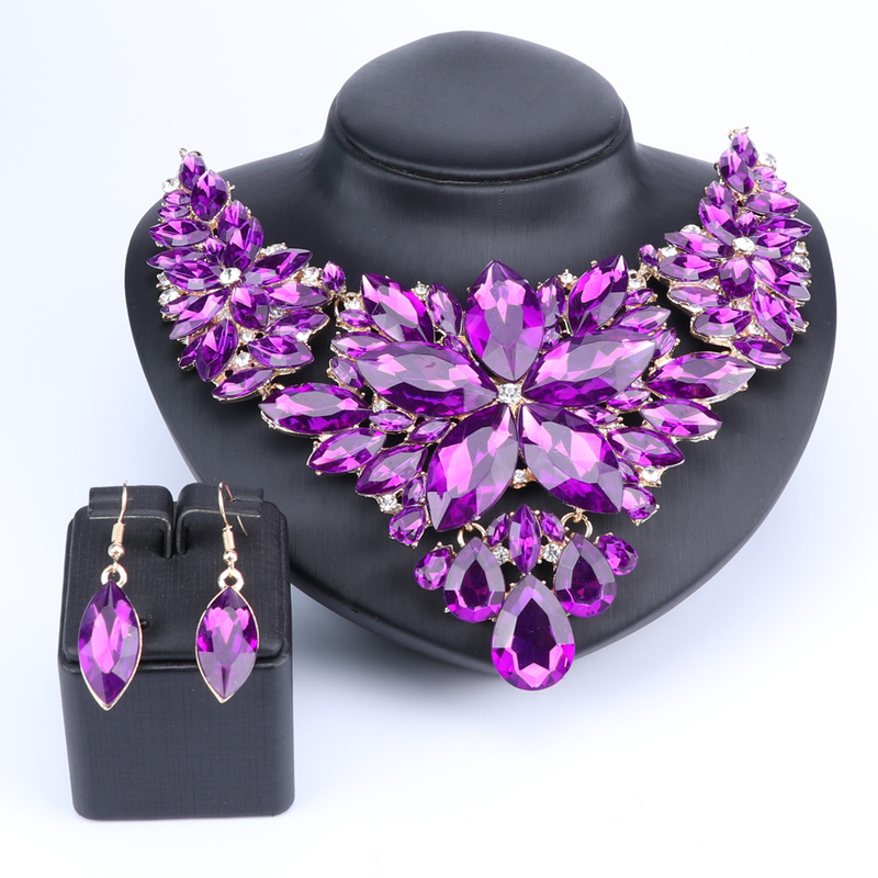 Kristall-Choker-Statement-Halskette, Ohrring-Schmuckset, Strass-Hochzeitsgeschenk, Frauen, Bräute, Abschlussball, Party_voghion.com
