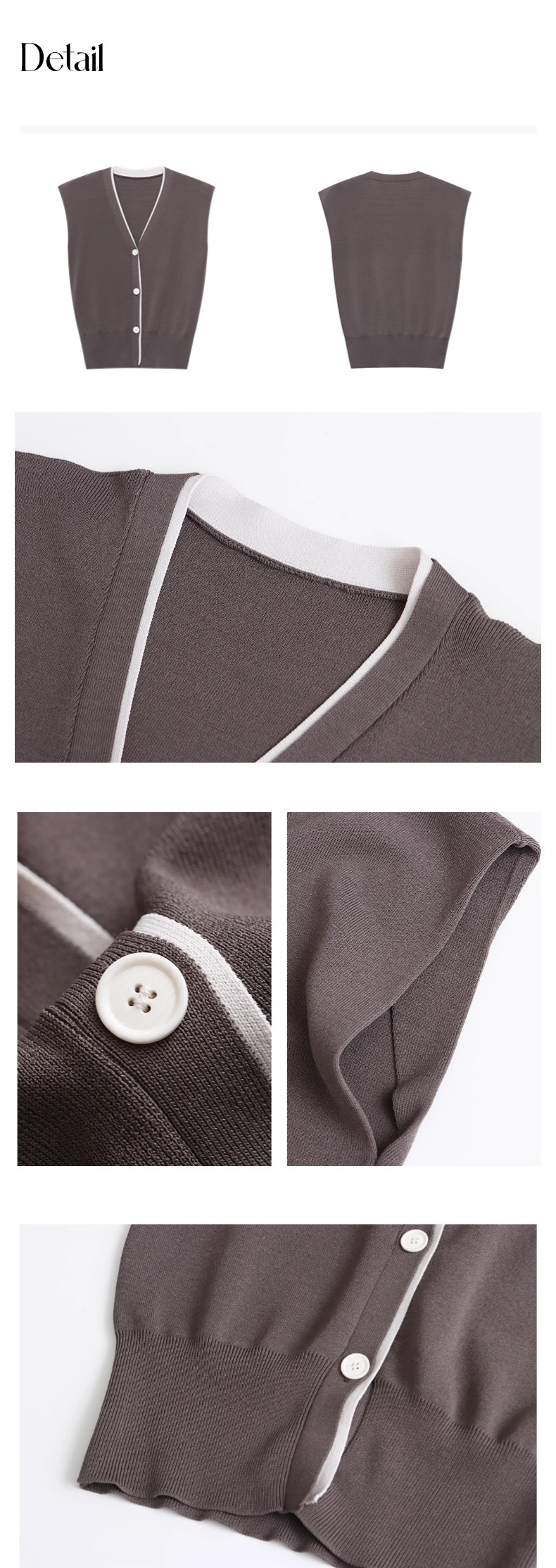 Lao Qian Commuting Sensation Color Contrasting Edge V-neck Waist Look Thin And Skinny Flying Sleeve Knitted Vest_voghion.com