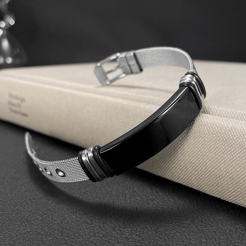 Braccialetto di personalità da uomo in acciaio inossidabile, alla moda, con cintura in maglia, può essere inciso, gioiello in acciaio al titanio_voghion.com