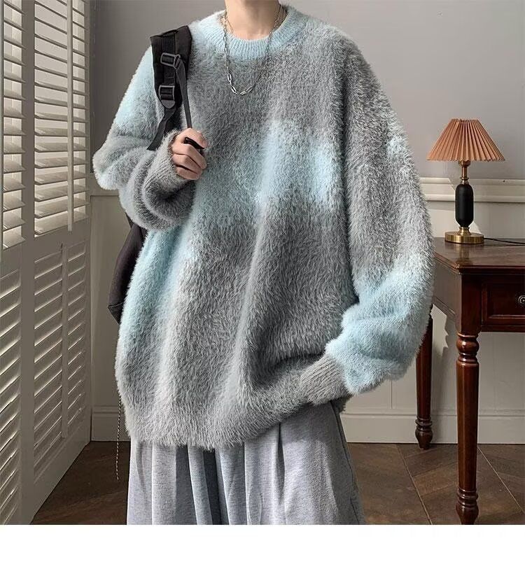 1 Herren Winterpullover im amerikanischen Stil, lässiger Farbblock-Pullover, Strickwaren, lockere Passform, trendige Marke, Innenschicht-Pulloverjacke_voghion.com