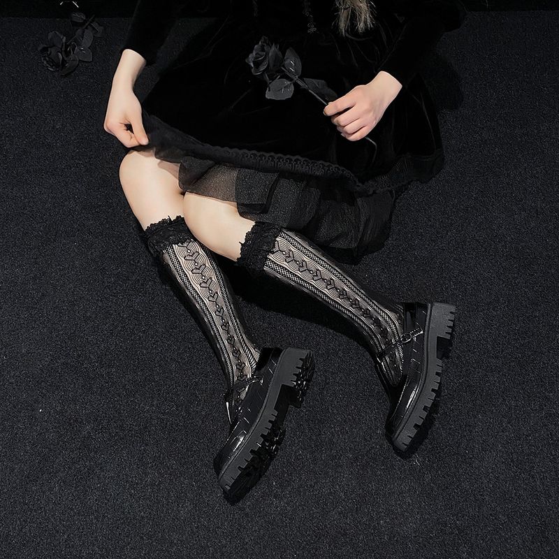 Lolita Lolita Herz Blume Netzstrümpfe Retro Herz Jacquard Strümpfe Wadenlange Socken für Frauen Großhandel vom Hersteller_voghion.com