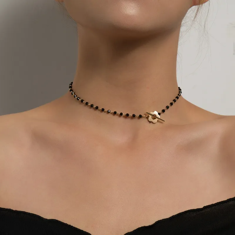 Ready Stock 2024 New Fashion Black Crystal Glass Bead Chain Choker For Women wer Lariat Lock Collar Necklace Gifts A0413_voghion.com