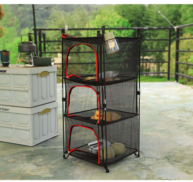 Outdoor Multifunctional Folding Fish Camping Fruit Vegetable Clothes, Hanging Drying Net, With Bracket To Prevent_voghion.com