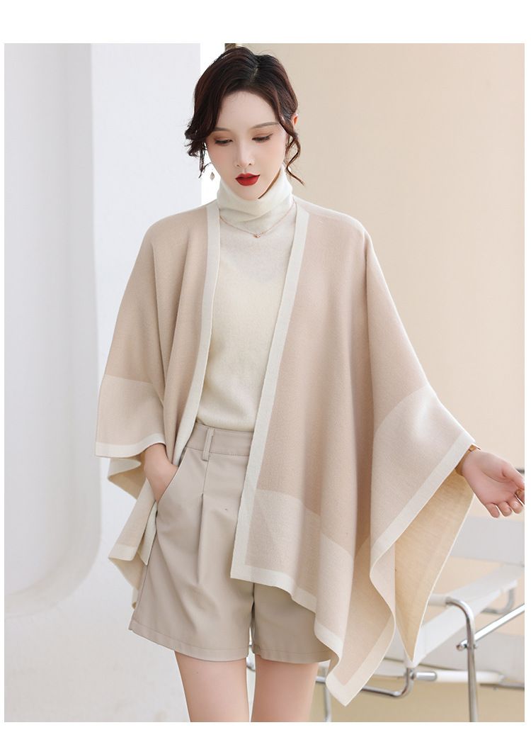 Irregular color cape cape fashion temperament in long knitted cardigan large size cape outside_voghion.com