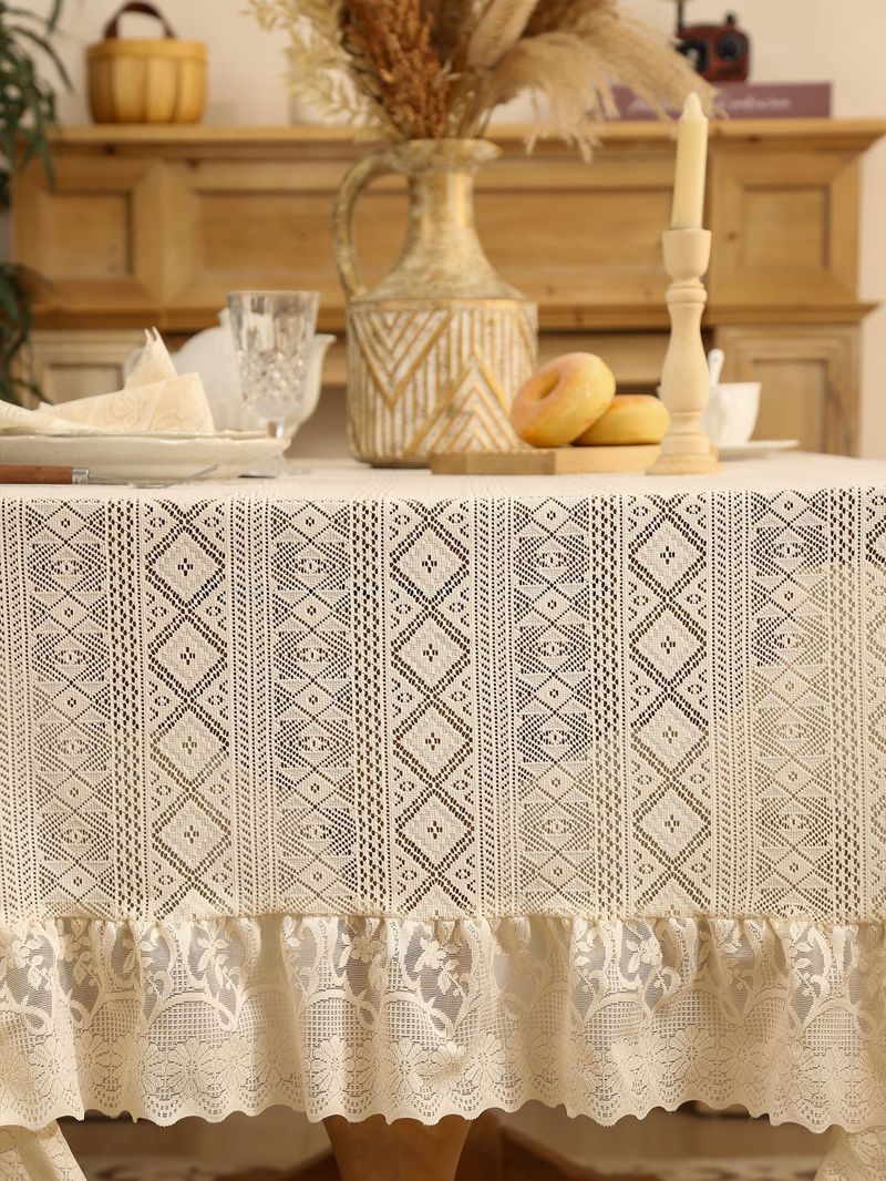 Tovaglia di pizzo retrò di lusso nordico leggero, antipolvere, isolamento termico, abbellimento, copritavolo da caffè_voghion.com