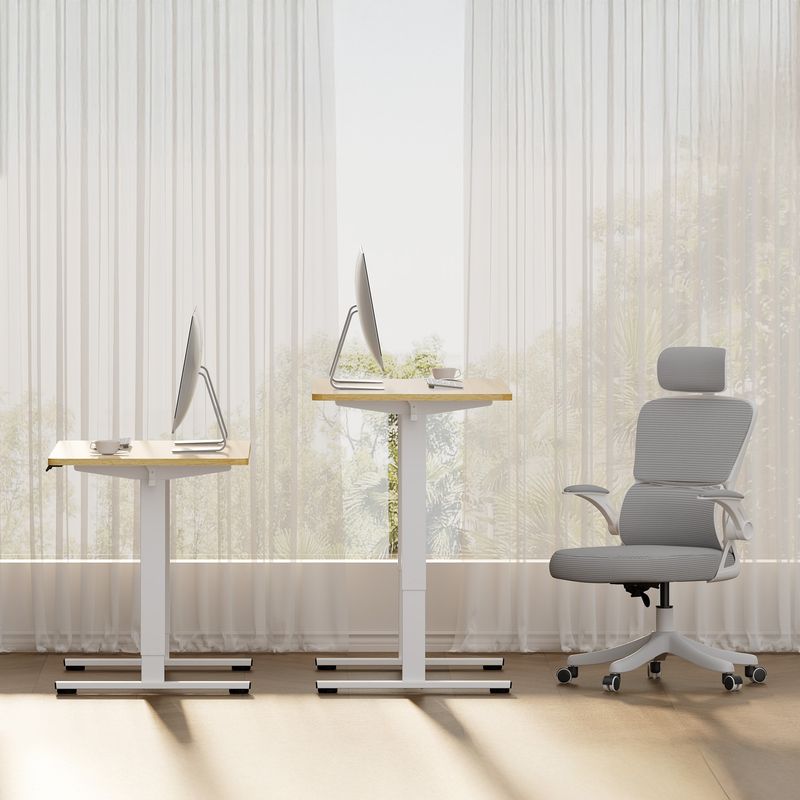 Electric Standing Desk Whole Piece Adjustable Height Desk Home Office Computer Workstation Sit Stand Up Desk (White Frame + Maple Top)_voghion.com