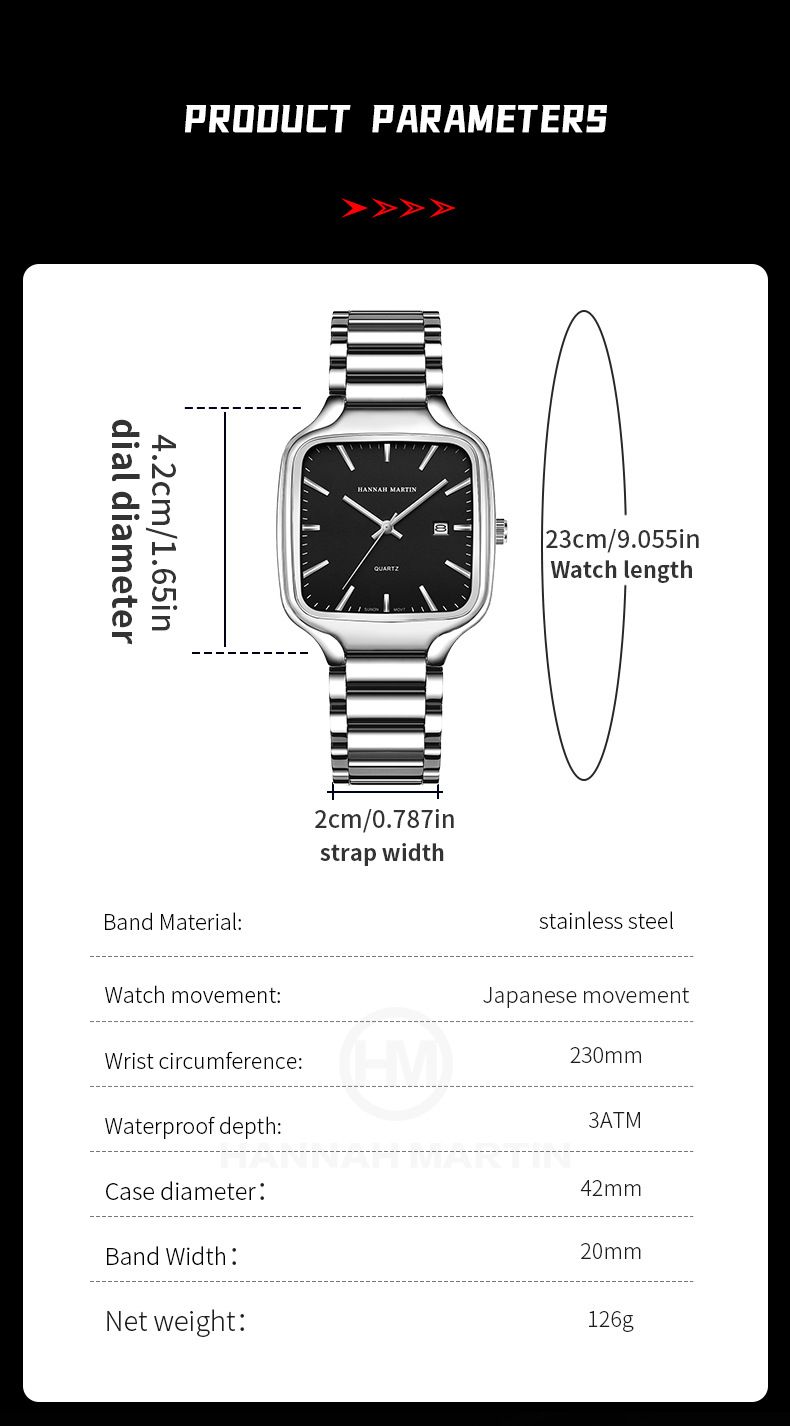Hannah Martin New Men's Watch Square Waterproof Luminous Calendar Quartz Watch Fashionable And Casual_voghion.com