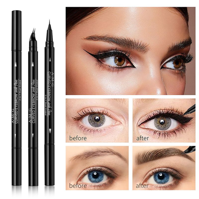 AMG Çift Başlıklı Eyeliner ve Çatal Kaş Kalemi - Suya Dayanıklı, Terlemeye Dayanıklı, Bulaşmaya Dayanıklı, Belirgin Kaş Kalemi_voghion.com