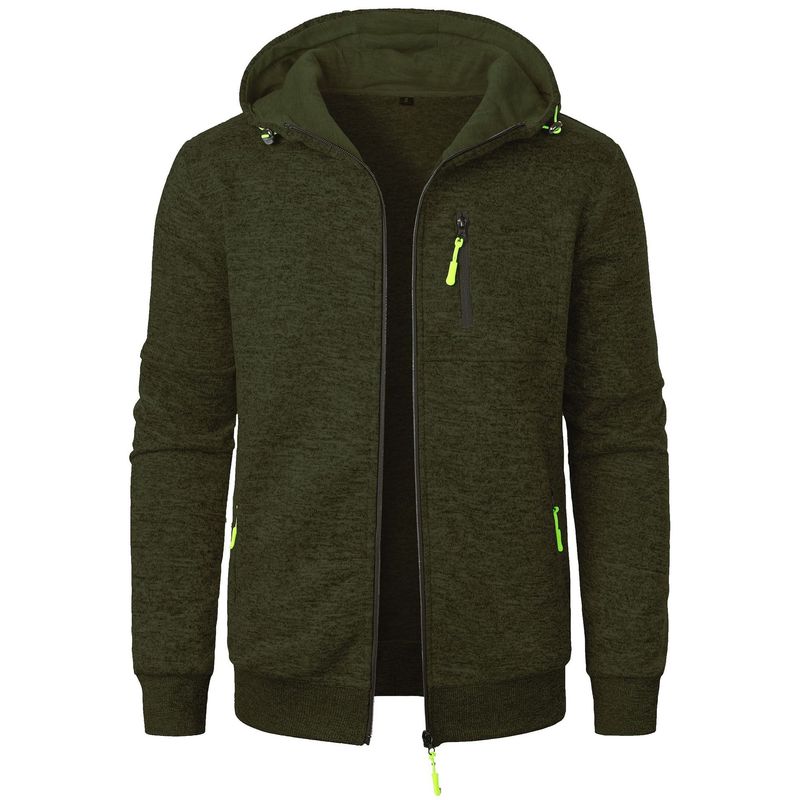Conjunto de cardigan esportivo masculino com capuz – Jaqueta de poliéster respirável com zíper e calça de moletom, look casual para ir da academia à rua_voghion.com