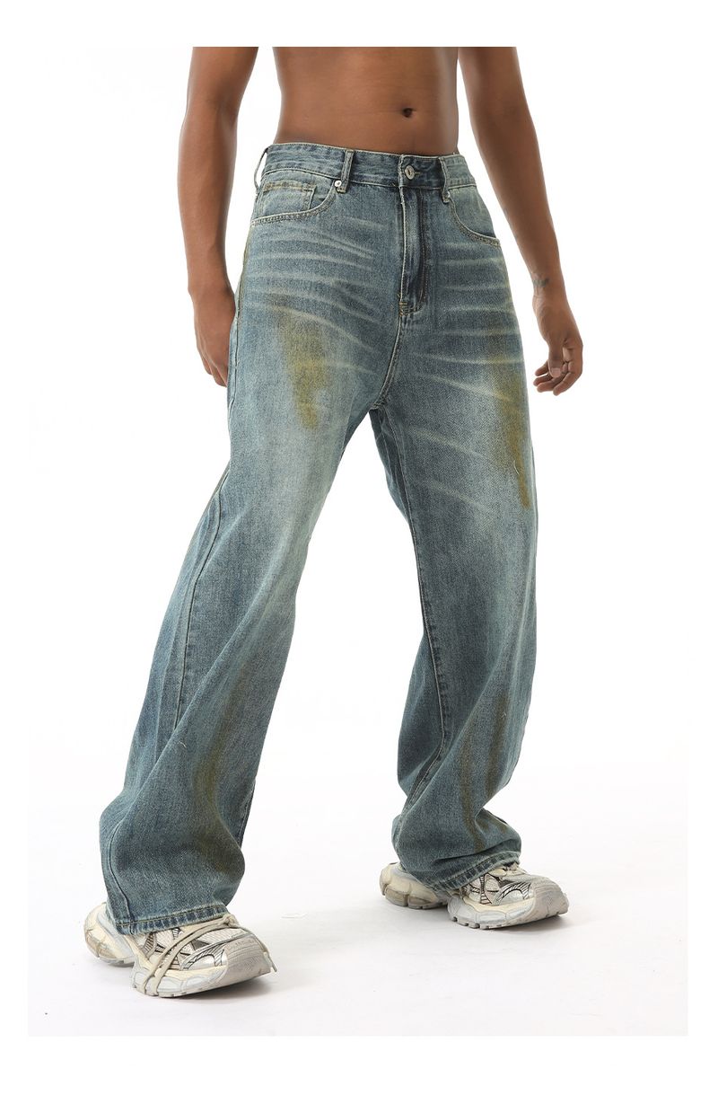 EF JEANS | 2024 New European And American Retro Washed Pattern Old Straight Washed Loose Wide-leg Pants Jeans_voghion.com