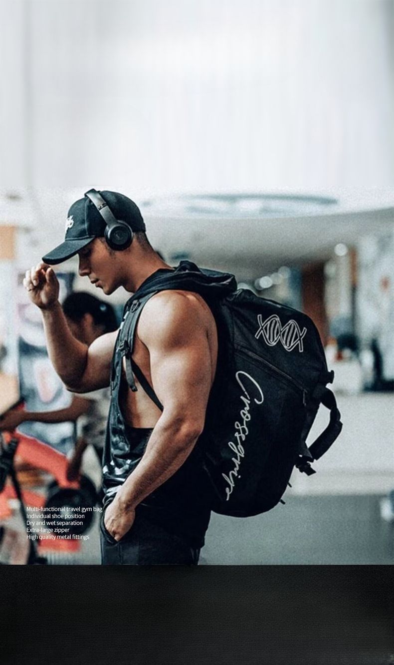 New Multifunctional Functional Style Gym Bag, Shoulder Crossbody Handheld Three-in-One Black Sports Breathable Canvas_voghion.com