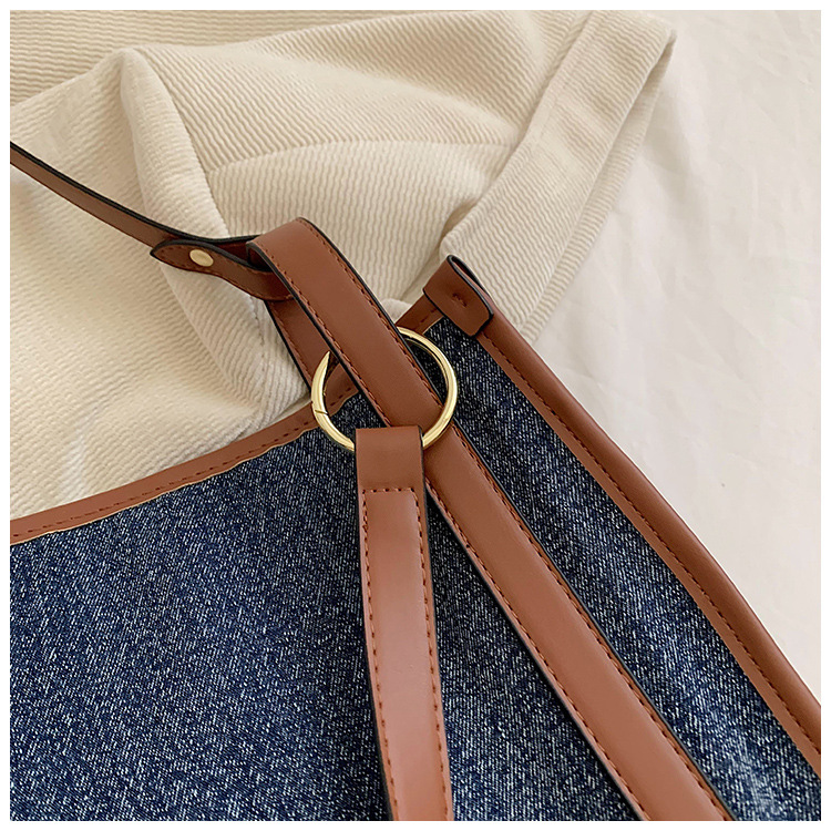 Bolsa feminina 2023 nova retro denim cor contraste bolsa de ombro grande capacidade de alta qualidade trabalho viajar sacola_voghion.com