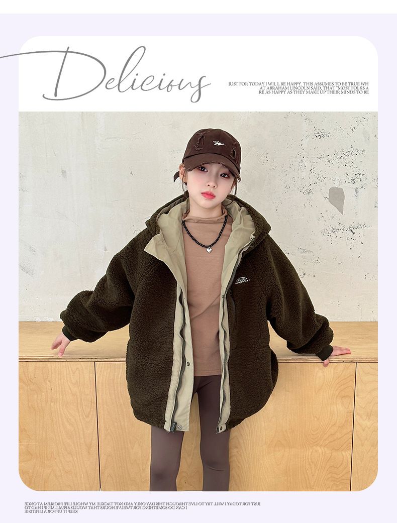 Reversible Kids Fleece Jacket – Korean-Style Windproof Outerwear For Boys & Girls (120-170cm, 3000mm Waterproof, Dual-Layer Warmth)_voghion.com