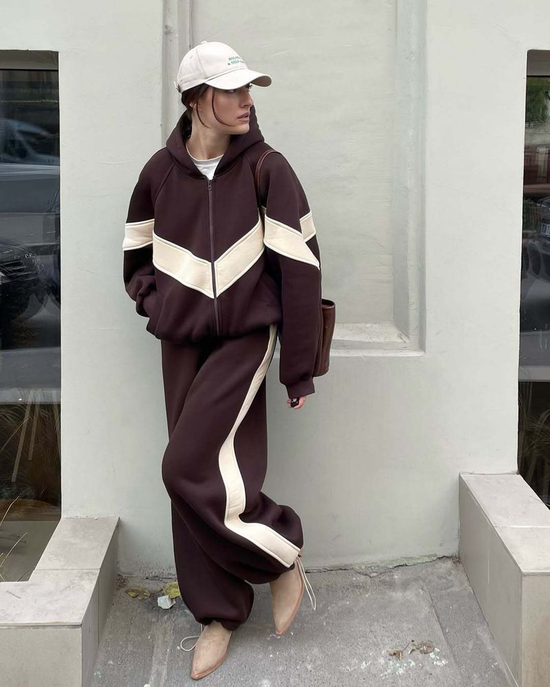 Lässiges Streetwear-Set mit langärmligem Farbblock-Hoodie und Hose für Damen – trendiges zweiteiliges Outfit für den Herbst_voghion.com