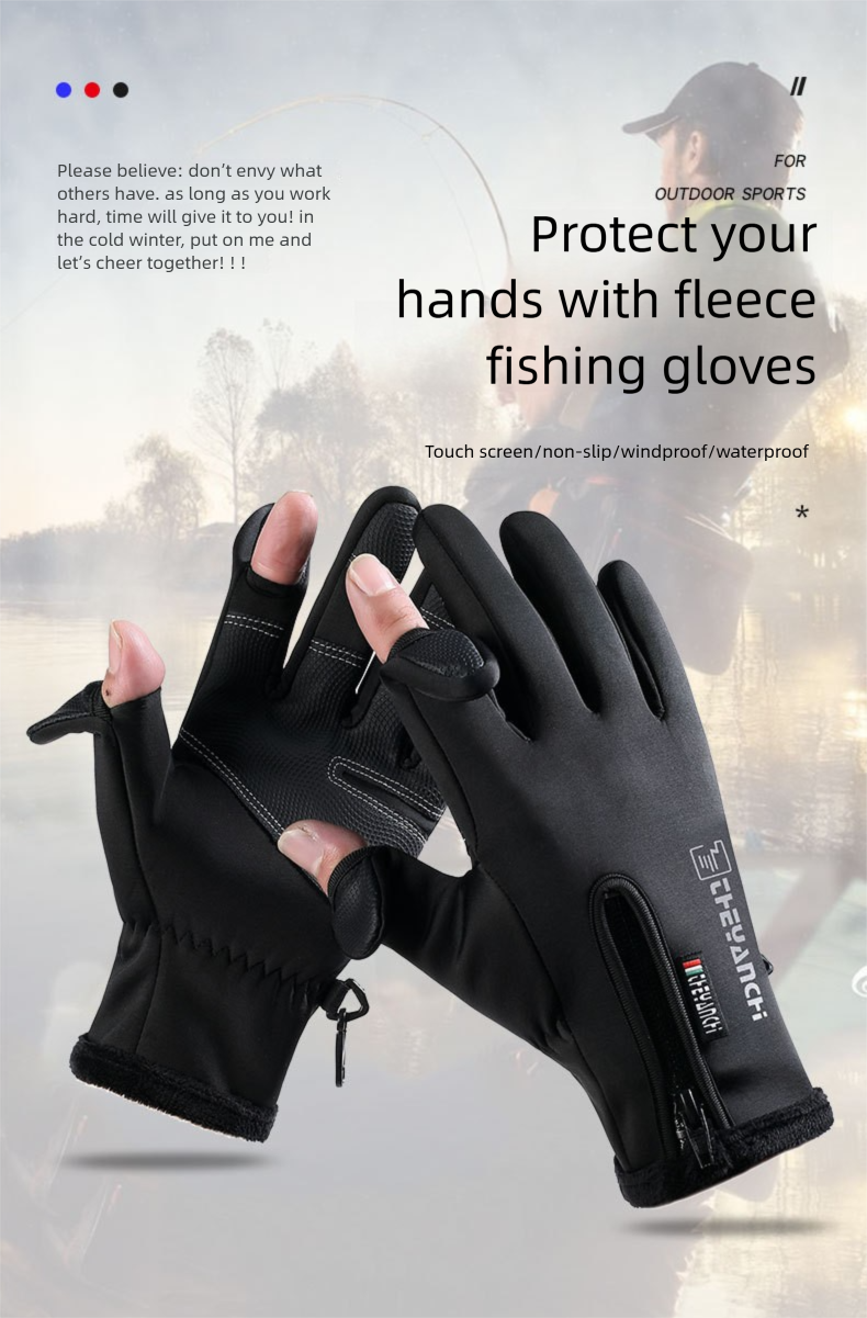 Guanti invernali da uomo Q808 con due dita esposte, touchscreen, spessi, per ciclismo, equitazione, sci, sport_voghion.com