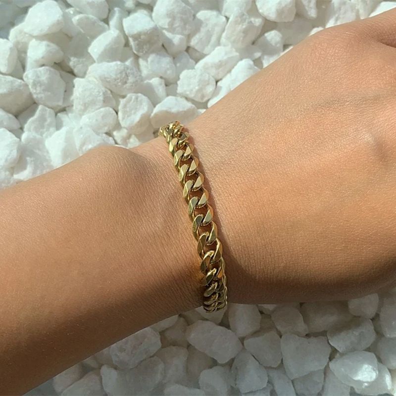 Bracciale alla moda in acciaio inossidabile dorato con catena cubana in titanio, resistente allo sbiadimento, per uomo e donna, hip-hop_voghion.com