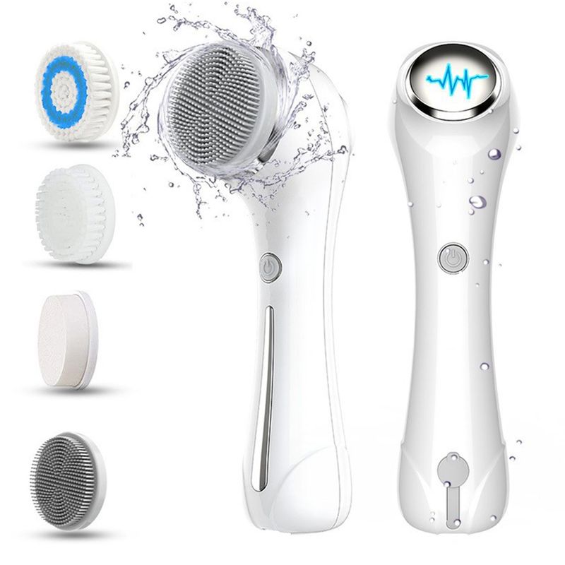 Facial Cleansing Brush, Brush For Exfoliating, IPX7 Waterproof 3 In 1 For Massaging, Deep Cleansing Rechargeable With 4 Brush Head Replacements, White_voghion.com