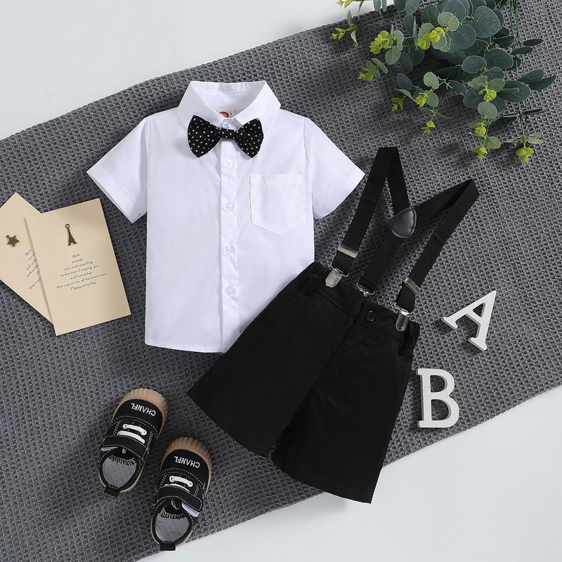 Kinderkleidung College-Stil Sommer Kinder Kurzarmhemd Overalls Jungen Anzug_voghion.com