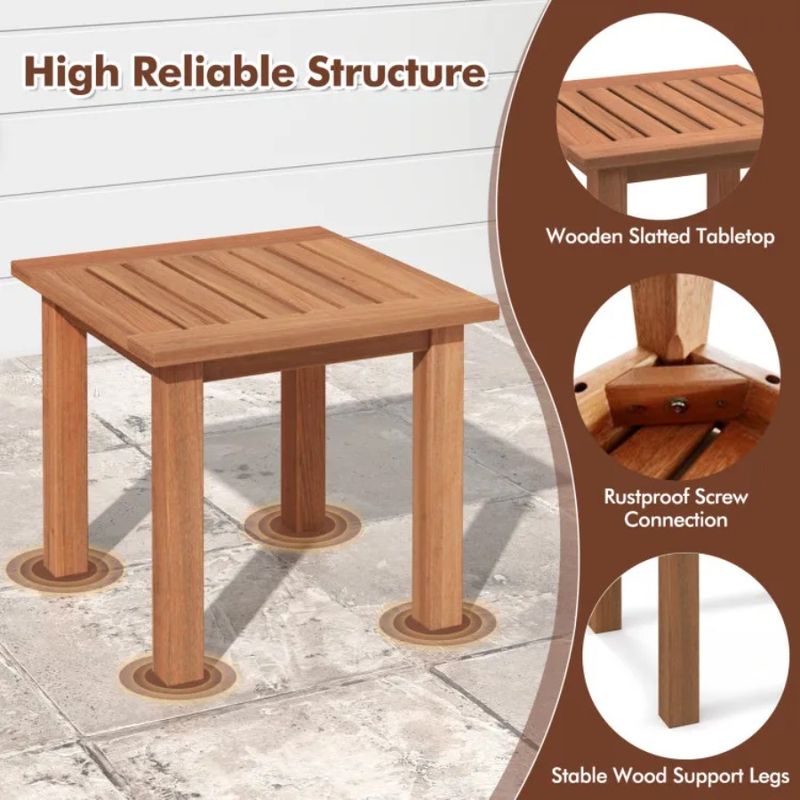 Slatted Patio With Hardwood Table Tabletop Square Side_voghion.com