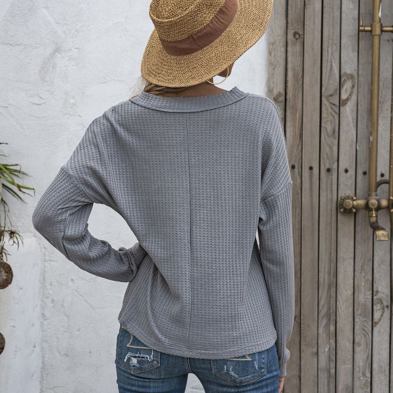 Maglione lavorato a maglia casual ampio con scollo a V e maniche lunghe, nuovo per l'autunno e l'inverno, abbigliamento da donna_voghion.com