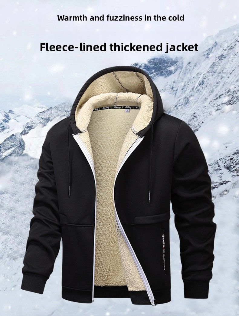 Autumn/Winter Oversized Thickened Shearling-Lined Warm Jacket Simple Casual Hoodie Workwear Jacket_voghion.com