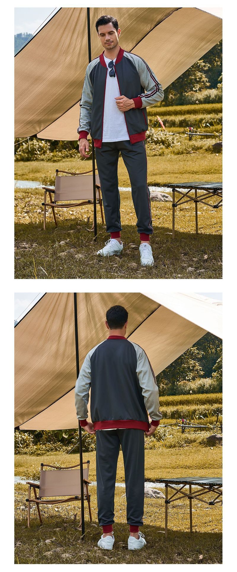 Kleidung Herren Retro Campus Style Casual Zweiteiliger Cartoon Badge Cardigan Sportanzug_voghion.com