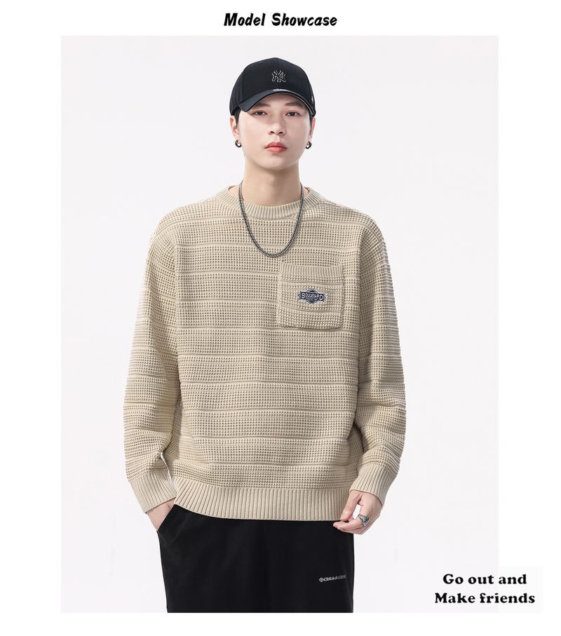 2025 Herbst Winter Neuer Herrenpullover mit Patchworktaschen, Rundhalspullover, lockere Strickwaren_voghion.com