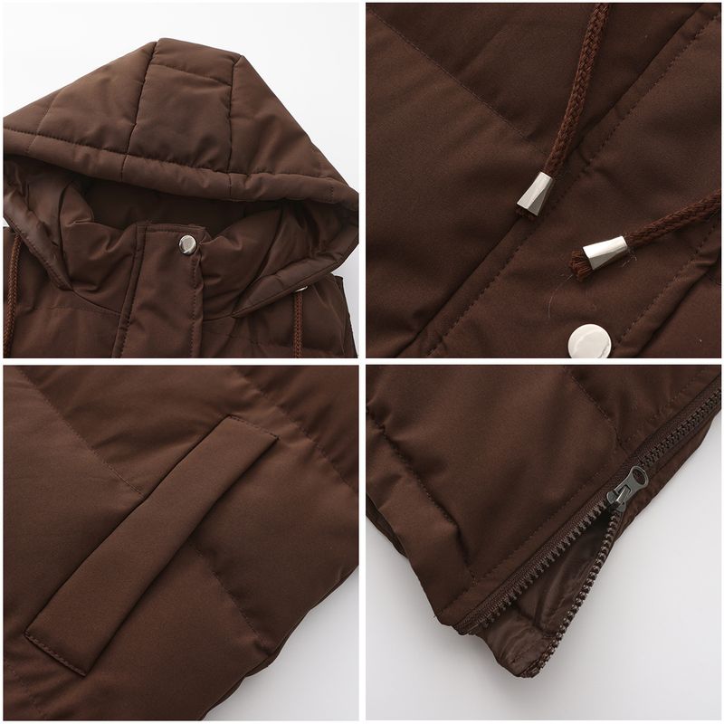 Women's Long Sleeveless Hooded Vest With Zip Front, Quilted Padded Jacket For Winter, Casual Outerwear In Solid Colors_voghion.com