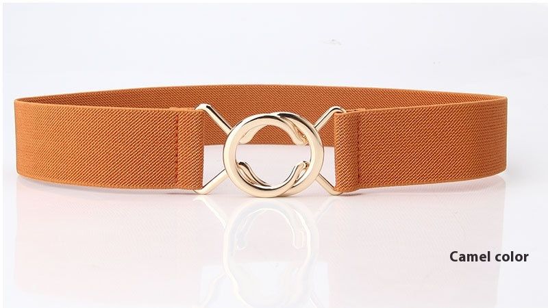 Ceinture élastique minimaliste japonaise noire à boucle unique pour robe de femme, ceinture ajustée avec boucle circulaire_voghion.com