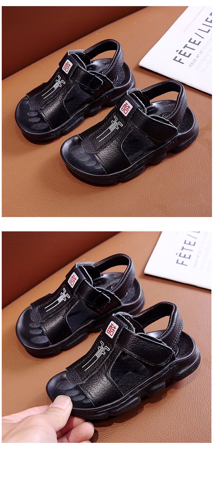 Genuine Leather Boys Korean Style Non Slip Soft Sole 1-6 Years Old Sandals_voghion.com