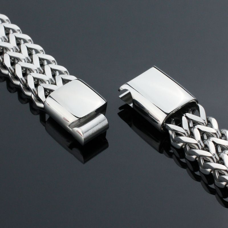 Trendy Titanium Stainless Steel Woven Double Row Front And Back Dragon Bone Magnetic Clasp Men's Bracelet Jewelry_voghion.com