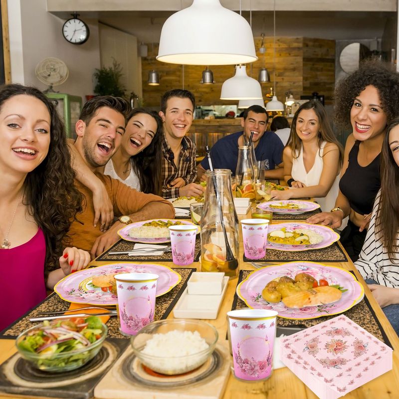 Elegante set di stoviglie monouso per il Tea Party - Piatti, bicchieri e tovaglioli da 7 e 9 pollici - Ecologico ed elegante per le riunioni primaverili_voghion.com