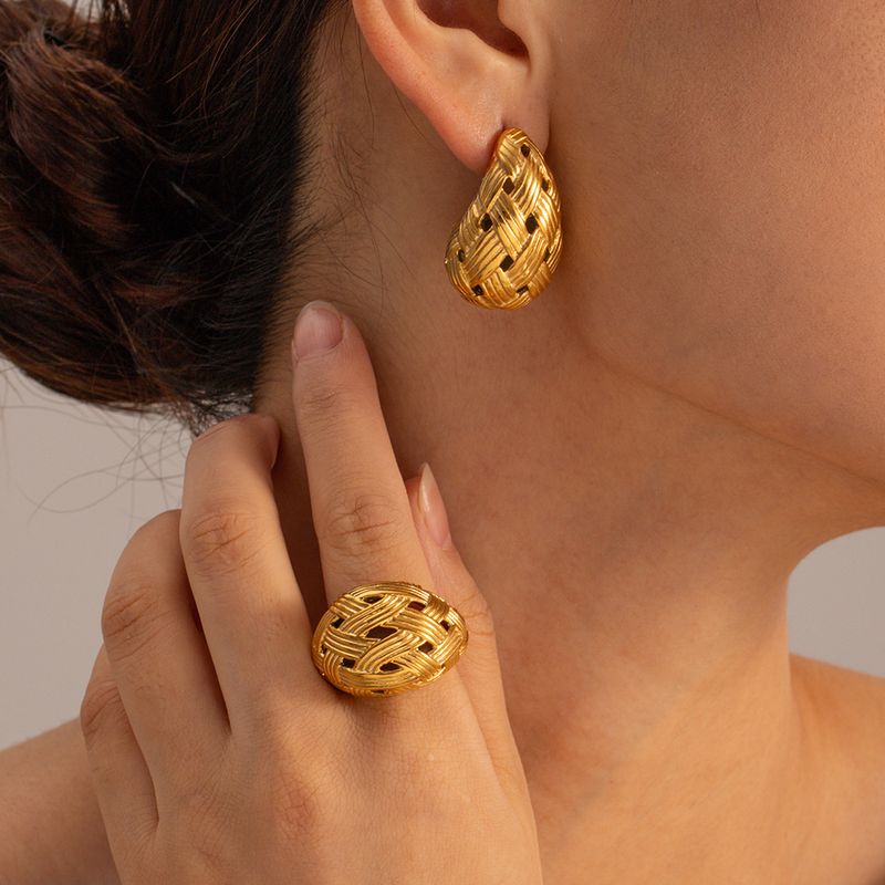 Orecchini pendenti in acciaio inossidabile intrecciato da donna, gioielli per le orecchie in acciaio al titanio e oro_voghion.com