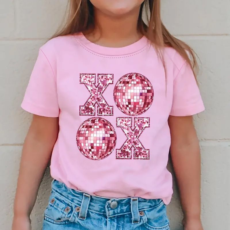 Tricou pentru fete, cu guler rotund, model cu font, mânecă scurtă, haine de vară pentru copii_voghion.com