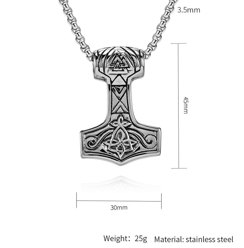 Retro Nordic Viking Triangle Solmu Thorin vasara Titaaniteräs Kaulakoru Crossbridge Verkkokaupan ruostumattomasta teräksestä valmistettu koruriipus_voghion.com