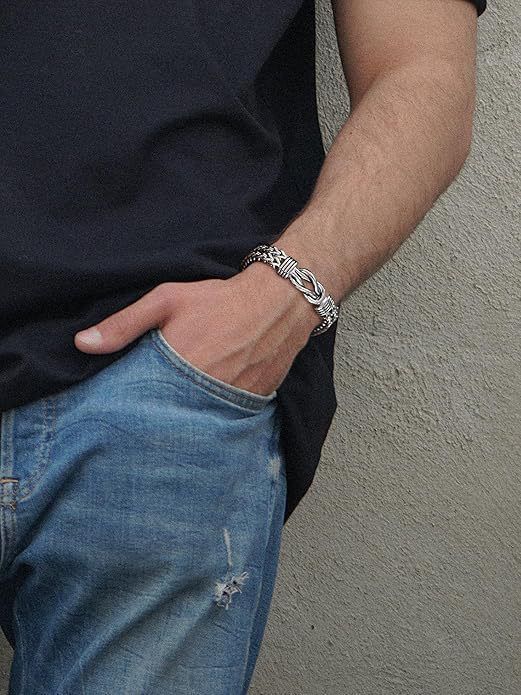 Bracciale punk da uomo in acciaio al titanio, bracciale magnetico a doppia fila in avanti e indietro in acciaio inossidabile, catena cubana in acciaio al titanio_voghion.com
