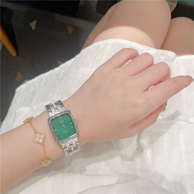 Orologi da donna quadrati piccoli verdi, orologio da donna al quarzo per il tempo libero, orologio da donna di lusso con luce media_voghion.com