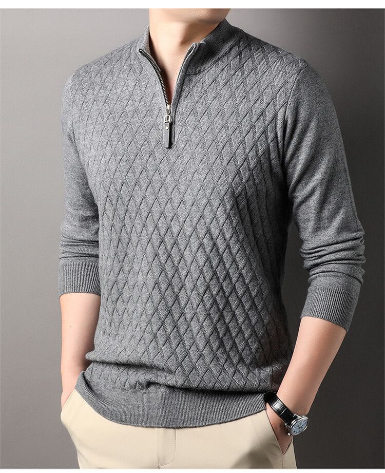 Retro-Pullover mit halbem Reißverschluss für Herren | Atmungsaktiver Strickpullover | Lässiges Winteroberteil mit entspannter Passform (Grau, Armeegrün, Beige, Blau) – S-XXXL_voghion.com